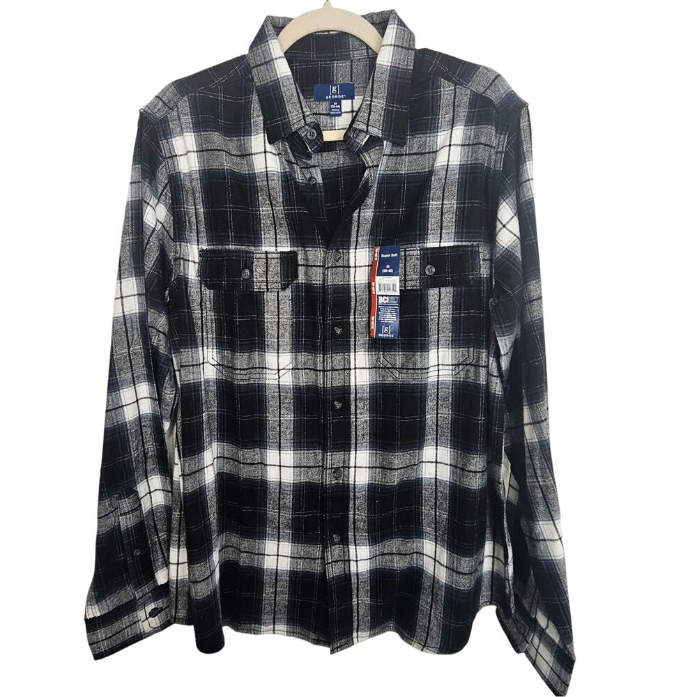 George Mens Plaid Flannel Shirt Sz M Super Soft Business Casual Weekend Easy